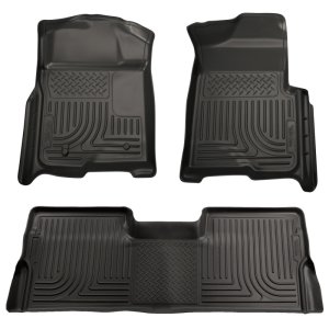 Ford F-250 Super Duty Floor Liners - Front + Rear - Husky Liners - WeatherBeater Combo - Black - `08-`10